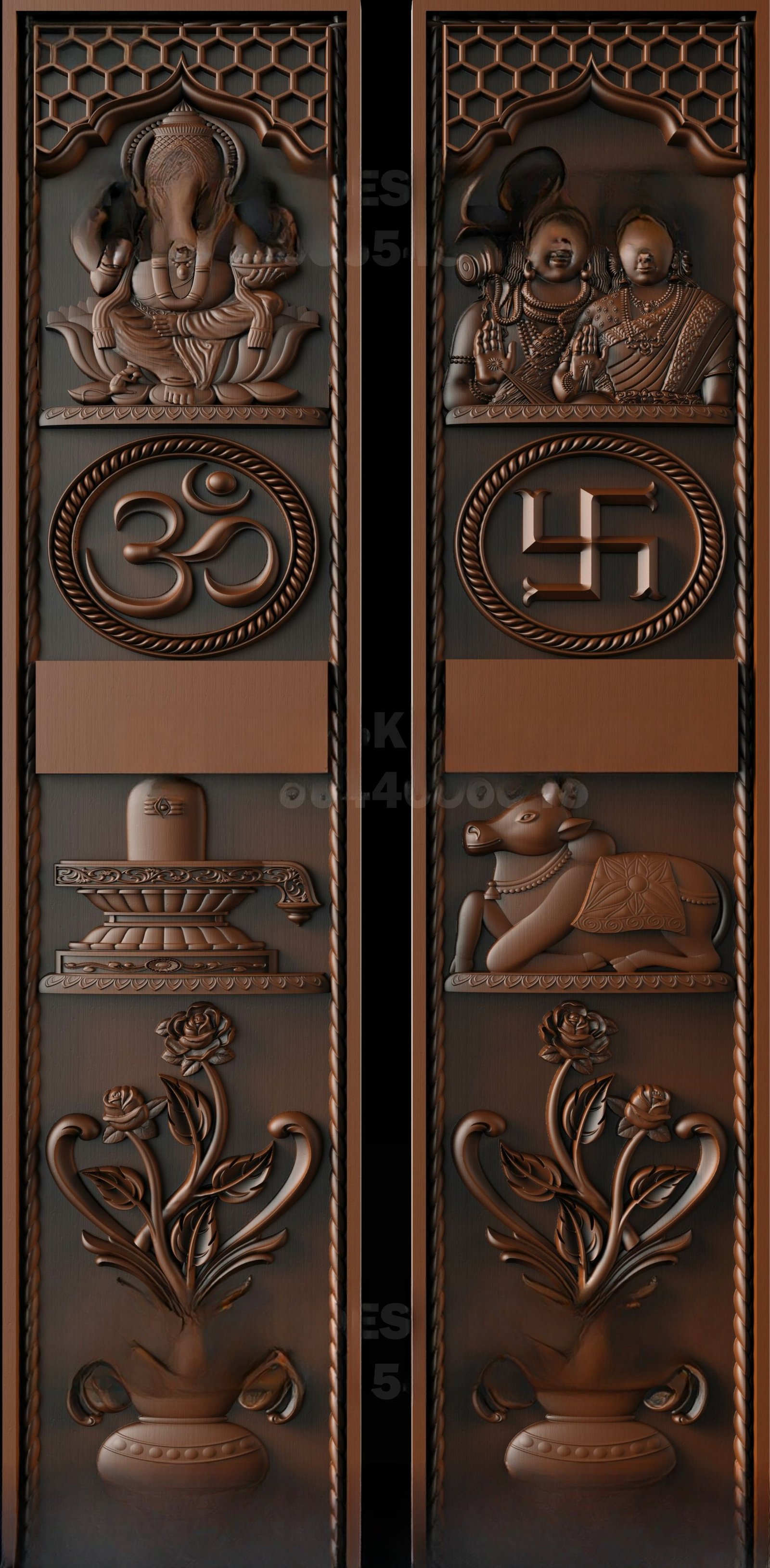 God Doors - GD-27 Traditional Hindu Deity Relief Carved Double Panel 3D Model